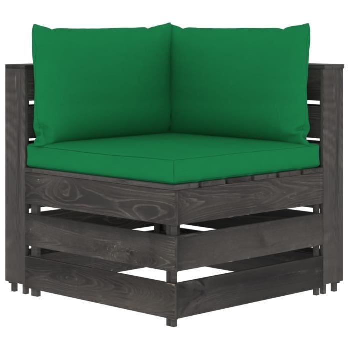 XIJ Canapé d'angle sectionnel avec coussins vert Bois imprégné de gris