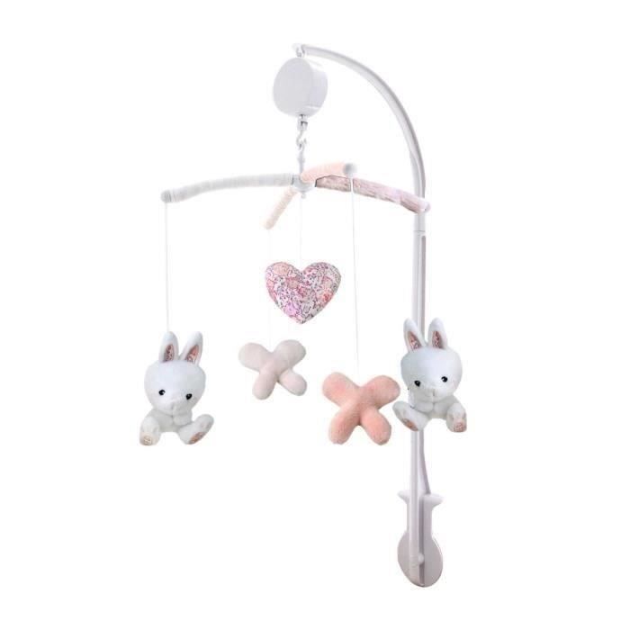 DOMIVA Mobile musical Lapinou - Arche PVC - Peluches amovibles - Blanc/rose - 34 x 65 cm