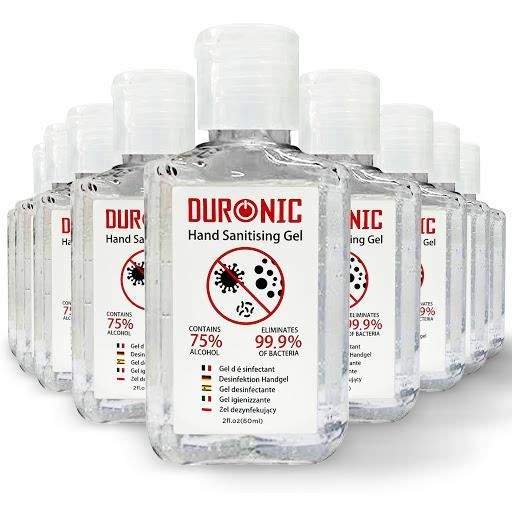 Duronic 10S60 10 x 60 ml Gel désinfectant antibactérien pour les mains de 60 ml - 10 Bouteilles - 75% d'alcool - Désinfecte 99,9%