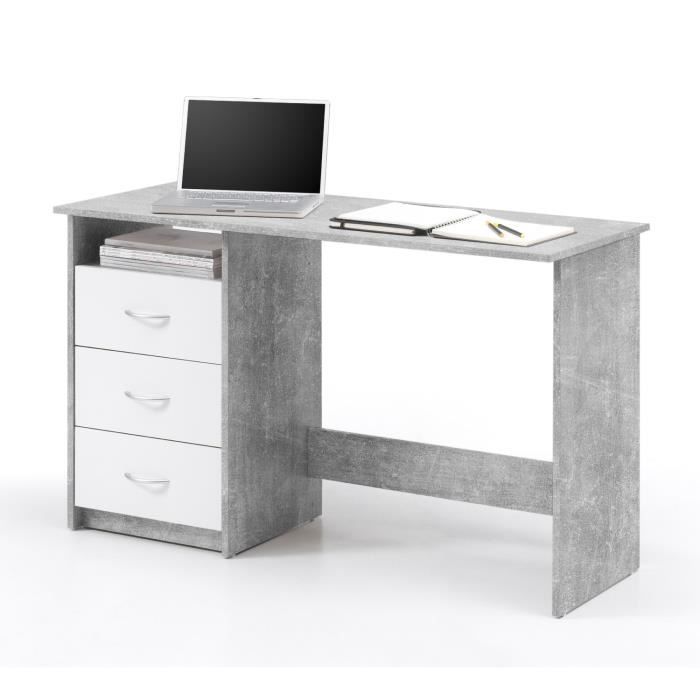 Bureau Adriano avec 3 tiroirs en panneaux de particules au décor béton. Les tiroirs sont en blanc et dispose... Voir la présentation