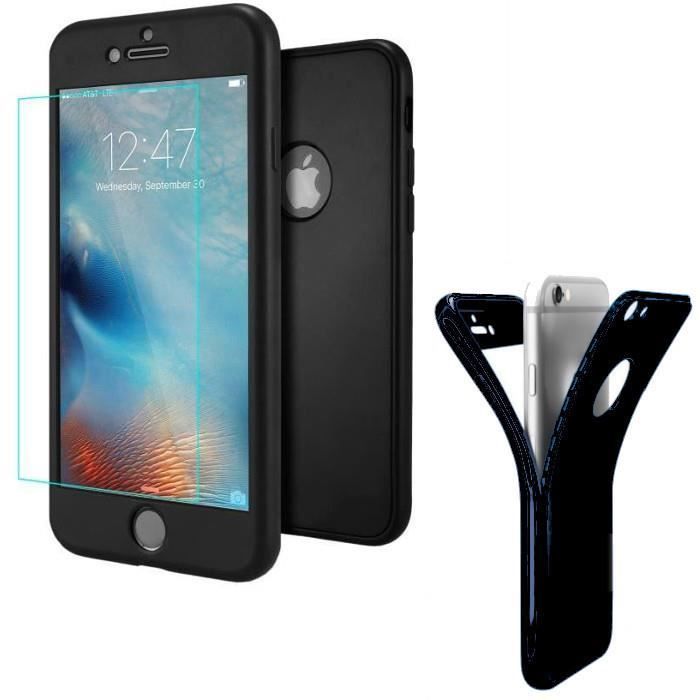Coque Gel Silicone IPhone 8 Intégrale 360Full Protection + Verre Trempé Couleur Noire Etuis Housse Couleur :