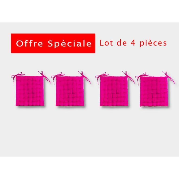 GALETTE DE CHAISE FUTON - FUSCHIA - LOT DE 4 Pièces