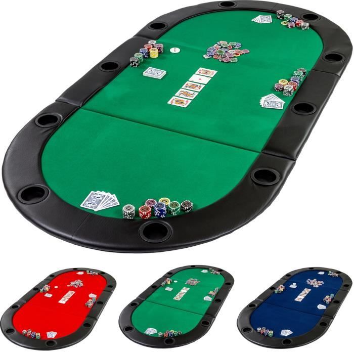 Table de poker pliante à poser Deluxe avec sac de transport, 208 x 106 x 3 cm, panneau MDF, accoudoires rembourrés, 10 porte -gobele