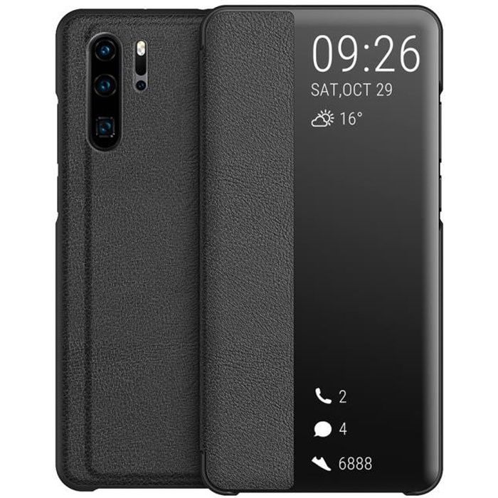 Huawei P30 Pro Étui Smart View avec Fenêtre Flip Cover Protection pour Huawei P30 Pro 6.47- -Noir