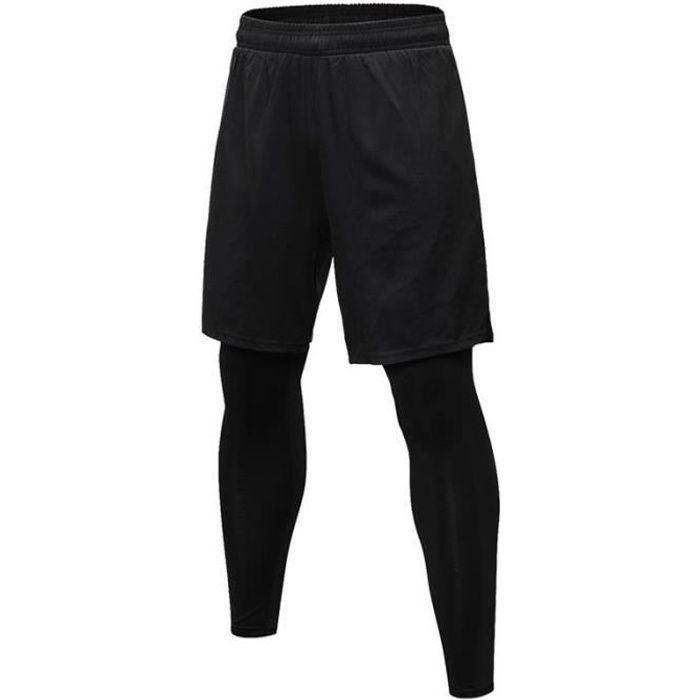 Pantalons de Sport Compression Running Collant Stretch 2 En 1 Shorts Homme Pour Fitness
