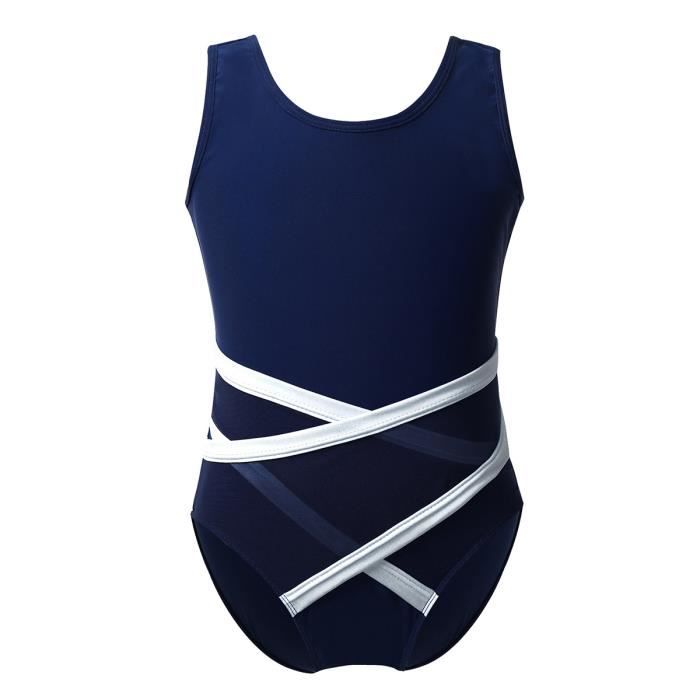 Justaucorps Gymnastique Fille Costume de Danse Classique Dos Nu Body Combinaison Ballet Sport Sans Manches Bodysuit 5-14 Ans