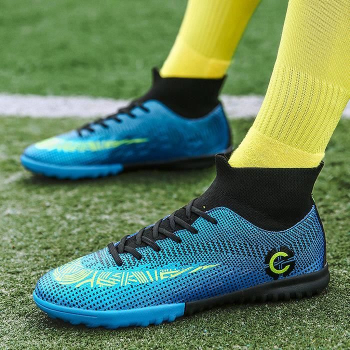 Chaussures de football pour hommes Chaussures de football avec chaussures hautes pour le sport Bleu