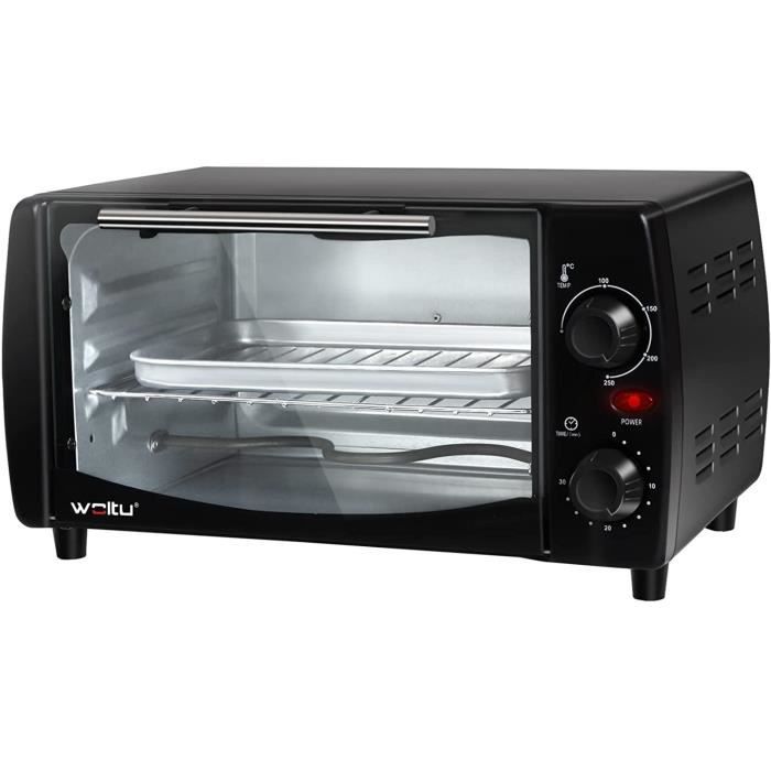 WOLTU BF08sz Mini Four à Pizza 12 litres Porte à l'unique vitrage avec Plaque de Cuisson et rôtissoire avec minuterie 0-250 ° C 800W