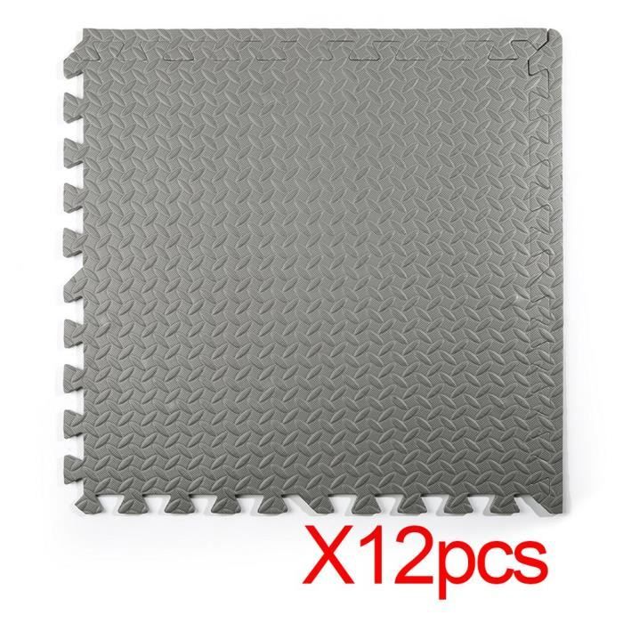 Tapis de Sol de Gym Sport avec 12 Dalles de Protection en Mousse 60 cm x 60 cm Gris
