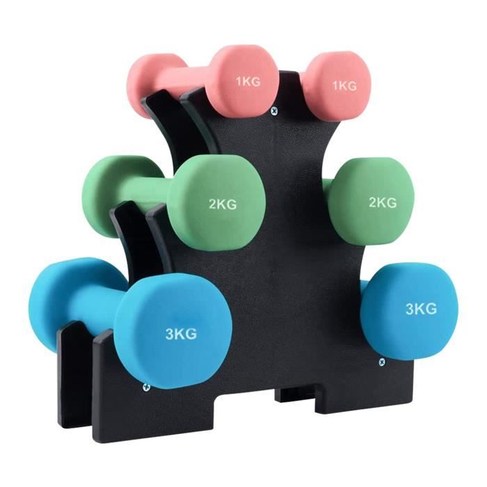 Peak Power Aerobic Dumbbells, 6 haltères, 3 niveaux de poids, 1-3 kilogrammes, couleurs néon, revêtement néoprène, Home Gym