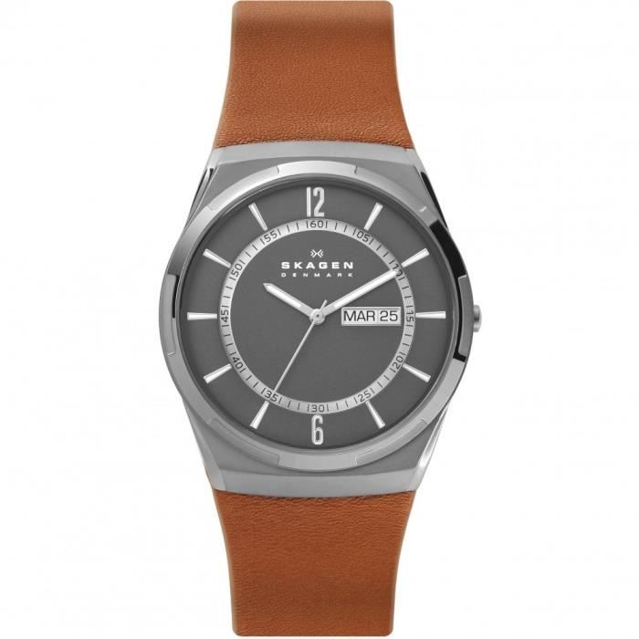 Skagen - Montre Hommes - Quartz - Analogique - Bracelet Cuir Marron - SKW6786