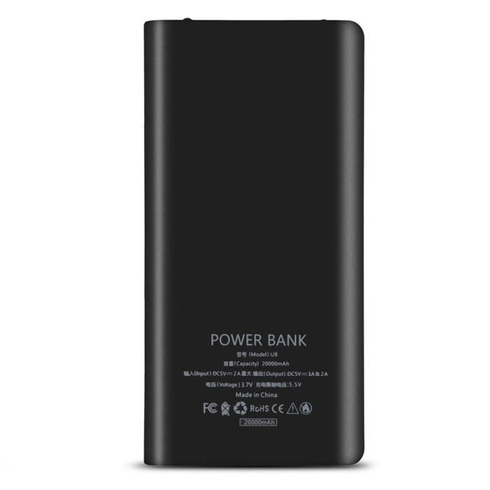 TMISHION banque de batteries 20000mAh 8 x 18650 Batteries Power Bank Kit Case Shell Dual USB + Type-C + Micro USB Port Noir