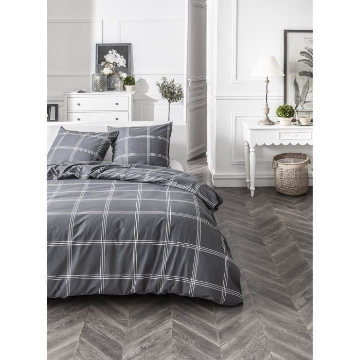 TODAY Parure de lit Mawira 1.8 - 1 housse de couette 220 x 240 cm et 2 taies d'oreiller 63 x 63 cm - 100% coton - Gris TODAY