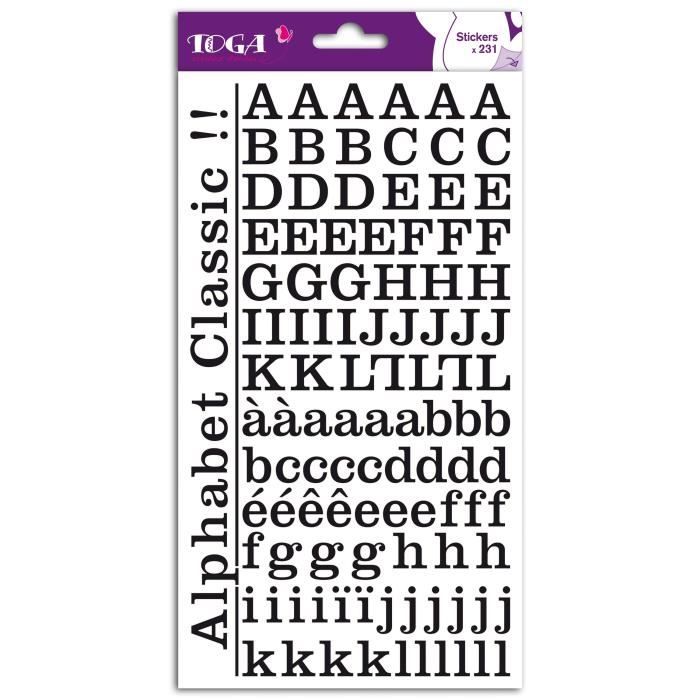 TOGA Set de 2 planches de stickers alphabet - noir