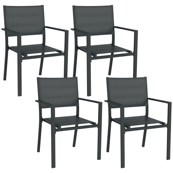 Outsunny - Ensemble de 4 chaises de jardin - Aluminium - 56.5x57.5x87cm - Gris Outsunny - Ensemble de 4 chaises de jardin - Aluminium - 56.5x57.5x87cm - Gris