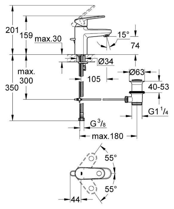 Grohe Mitigeur de lavabo monocommande EUROPLUS taille S 5,8l/min 3261200E