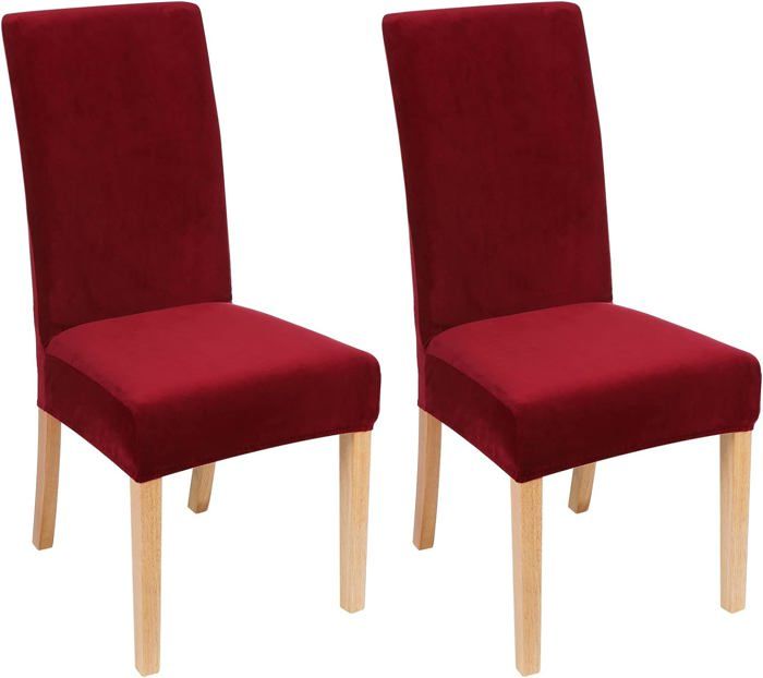 Housses De Chaise Salle à Manger Velours Rouge Extensibles - Lot De 2 Pièces Élégantes