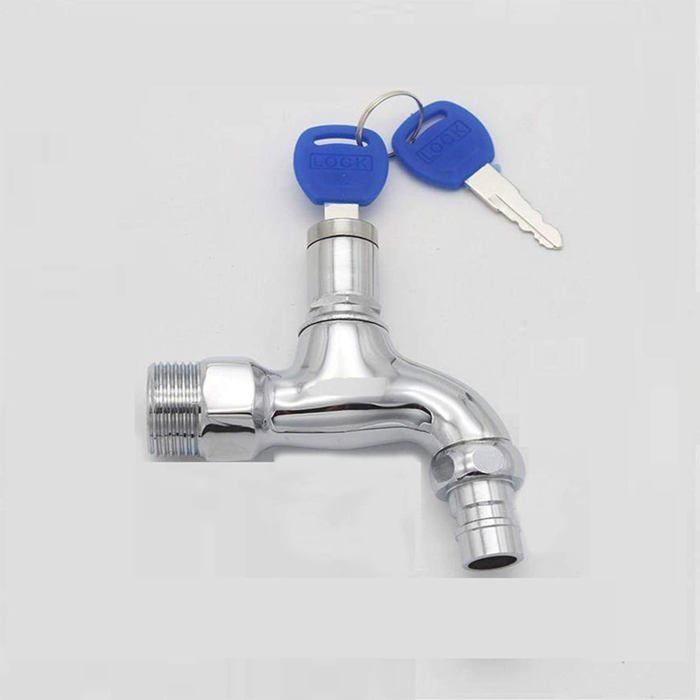 Robinet Extérieur Jardin Acier Inox Avec Serrure & Clé – Double Bec, Anti-Éclaboussures, Pour Arrosage & Lavage Voiture