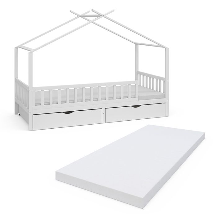 Lit cabane Franka 90x200 cm avec 2 tiroirs et matelas Blanc Vitalispa 40401 Lit cabane Franka 90x200 cm avec 2 tiroirs et matelas Blanc Vitalispa 40401