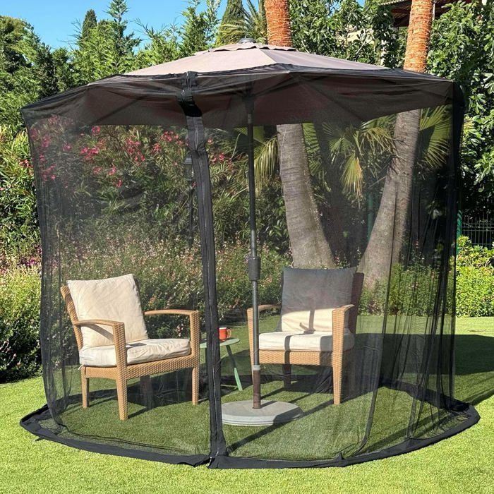 Moustiquaire Pour Parasol De Jardin - Ajustable, Protection 360° Contre Moustiques - Pour Terrasse, Tonnelle, Camping - 7
