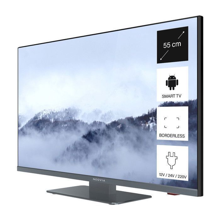 NEOVIA Smart TV 22 55 cm Android Connecté Internet WiFi + Bluetooth - 12V/24V/220V - Camping car Bateau Poids lourd Cuisine