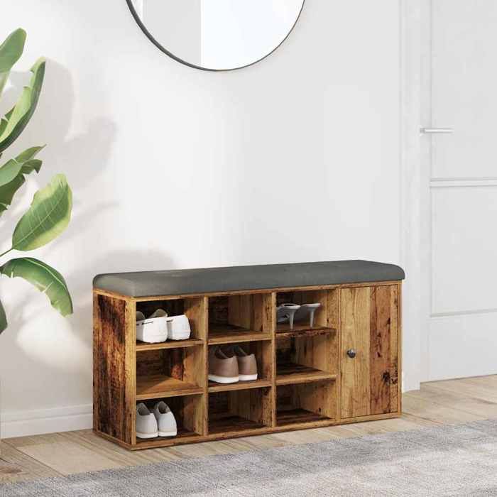 vidaXL Banc à chaussures vieux bois 102x32x50 cm bois dingénierie banc banc de rangement siège de couloir 857621