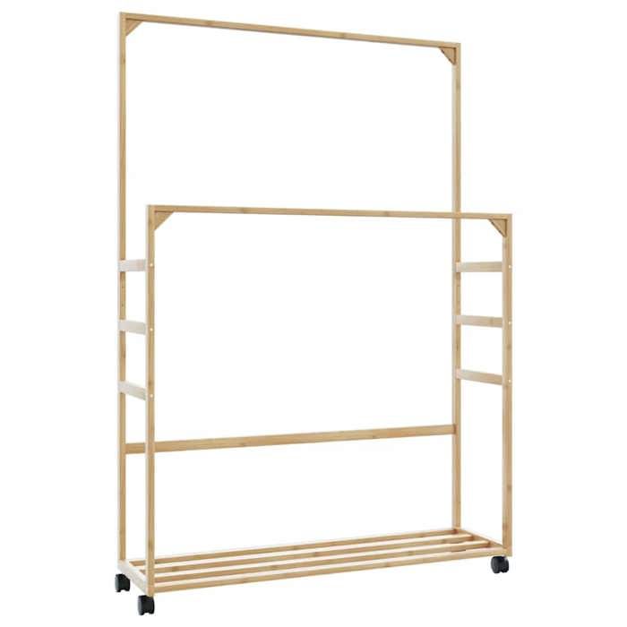 vidaXL Porte-vêtements et étagères et roulettes 90x35x155 cm bambou porte-manteau porte-manteau avec étagère 4008916