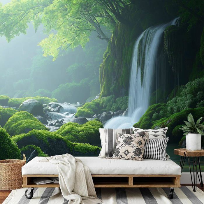 Papier Peint Panoramique Cascade 350x256 cm - 3D Poster Geant Mural ...