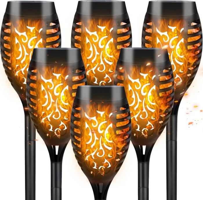 Lampes solaires dextérieur pour jardin lot de 6 flammes vacillantes et dansantes pour éclairage paysager