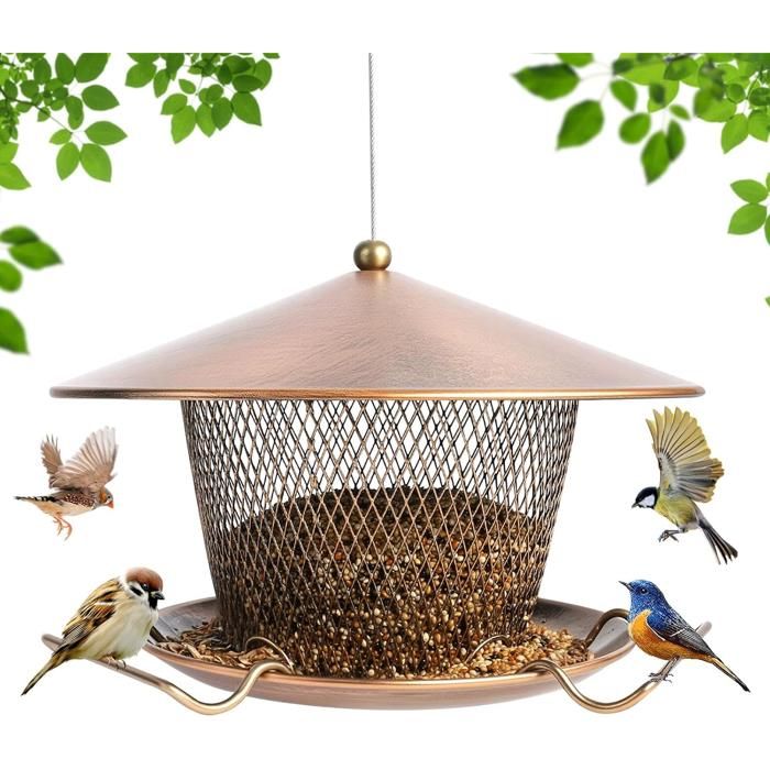Meilleurs prix pour Mangeoire à oiseaux suspendue en métal pour lextérieur – Grand toit capacité de 14 kg pour les petits oiseaux résistante aux