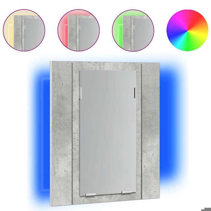 CLARENCE® Meuble WC - Contemporain - Armoire de salle de bain à miroir LED - Gris béton Acrylique FR785