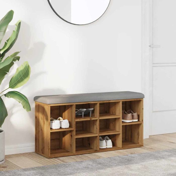 Banc à chaussures chêne artisanal 102x32x50cm bois d ingénierie