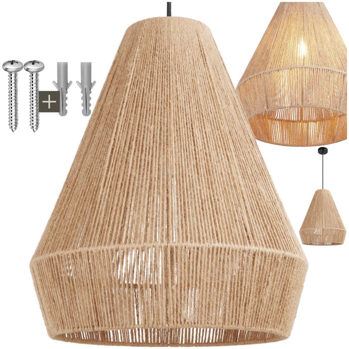 Abat-jour - TECTAKE - Suspension SURI au style bohème avec fibre de jute durable 40W Ø 405 x 47 cm - Marron naturel