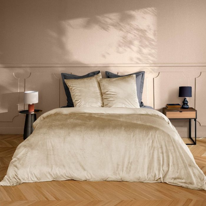 Parure de lit en velours uni Sable 240x220 cm