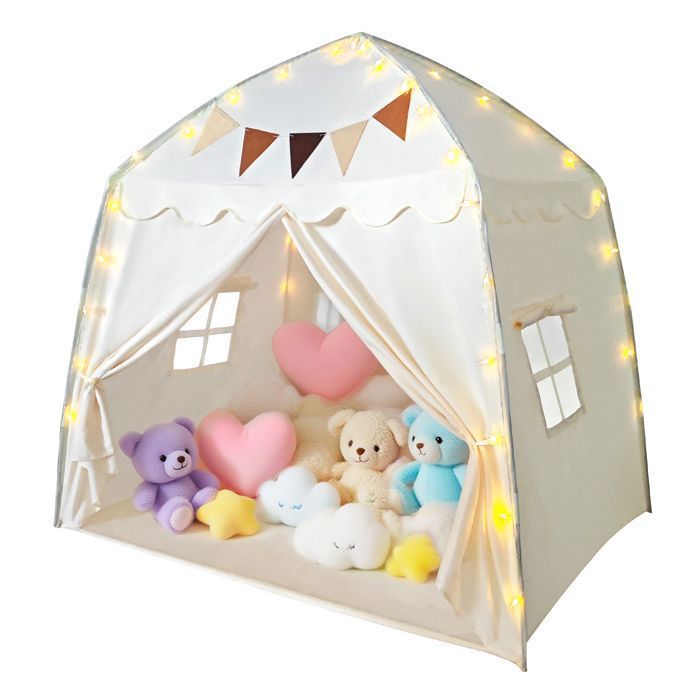 Herenear Tente Enfant Interieur, Cabane Enfant avec 2 Entrées, Lumières et Drapeaux, Tapis de Sol Tente de Lit, Jeux Cadeau pour Filles Garçons 120x100x127 CM Herenear Tente Enfant Interieur, Cabane Enfant avec 2 Entrées, Lumières et Drapeaux, Tapis de Sol Tente de Lit, Jeux Cadeau pour Filles Garçons 120x100x127 CM