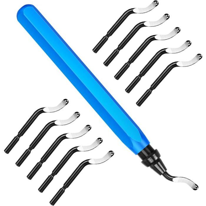 Ebavureur Outil Débavurage Burr Remover Kit avec 10 BS1010 Lames de Rechange Ebavurage Manuel 360 ° Rotatif Deburr pour limpres