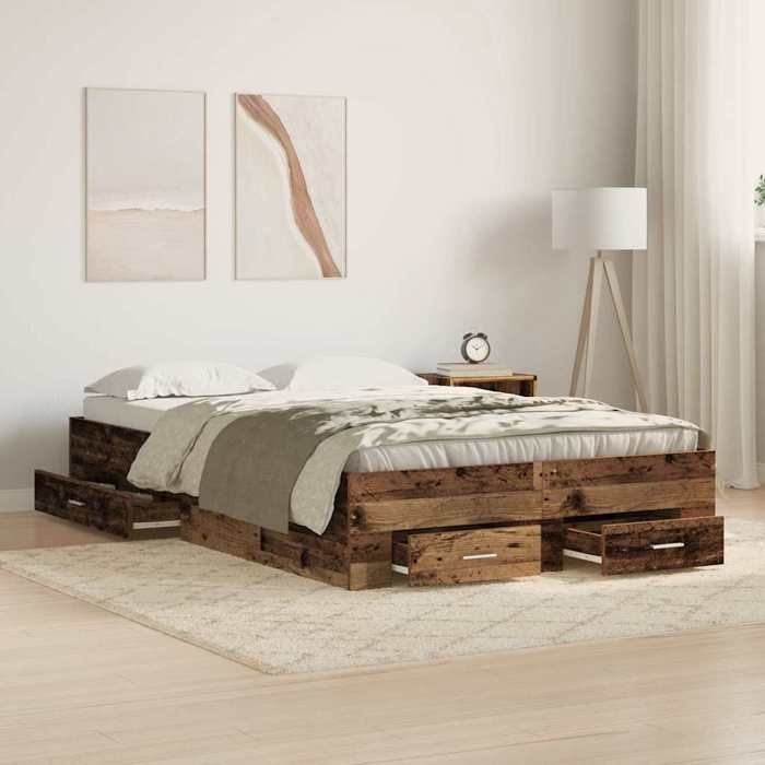 CHIC Lit adulte2 places - 120x190 cm Structure/Cadre de lit et tiroirs avec tiroir Bois ancien 120 x 190 cm #Sara32890
