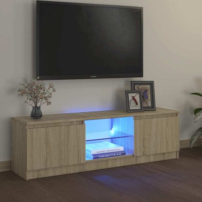 Console TV épuré finition Chêne sonoma - 120 x 30 x 36 cm - Meuble TV design Bois dingénierie