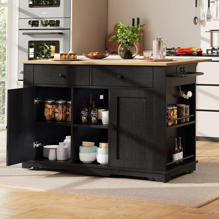 Îlot cuisine desserte équipée Ilot central cuisine avec plan de travail desserte à manger avec veinage de bois noir