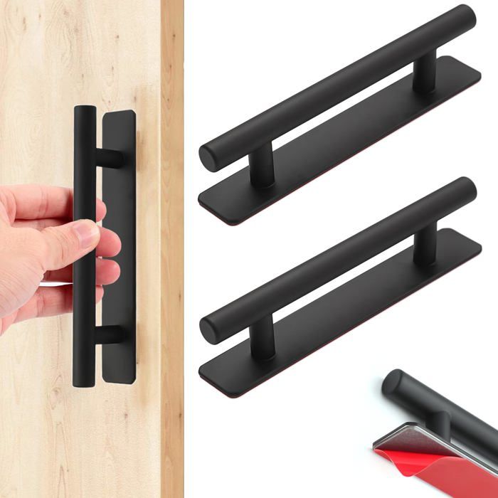 Poignée de Meuble 2 Poignées de Porte autocollantes Poignée de Cuisine en Acier Inoxydable (Noir 96 mm)