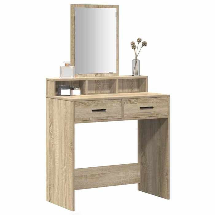 Coiffeuse en bois dingénierie - vidaXL - Chêne sonoma - 79x41x140 cm - Avec tiroir - Miroir plan - Étagère intégrée