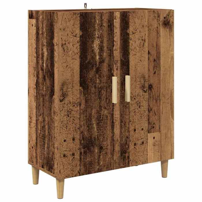 Buffet en bois dingénierie - GKO - 70x34x90 cm - Bois ancien - 2 portes - Poids maximal 60 kg - Pieds coniques