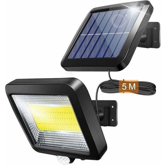 Lampe Solaire Extérieur avec Détecteur de Mouvements Infrarouge BR-Vie 100COB Projecteur LED extérieur Avec Detecteur QIEDOVIEY