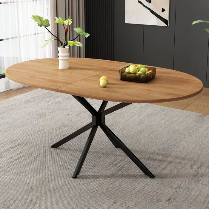 Table à Manger Ovale 120x80x75.5cm - Table en Bois Robuste avec Pieds en métal - Moderne -Cadre en Croix -Élégant Table de Salle à