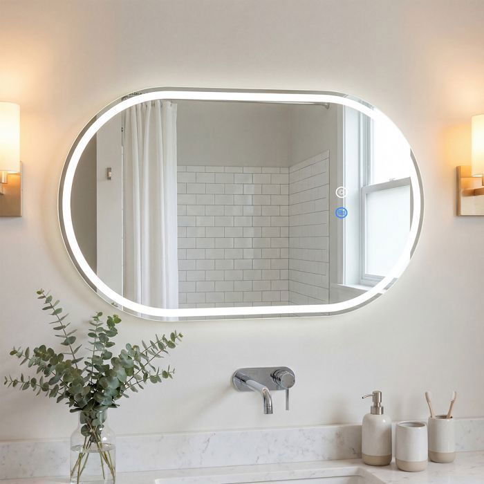 COSTWAY Miroir LED Salle de Bain Ovale 90 x 55 cm - 3 Couleurs de Lumière Fonction Anti-Buée Contrôle Tactile pour Salle de Bain