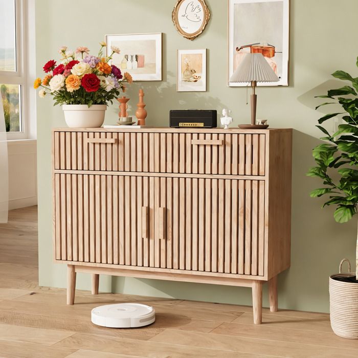 Buffet Cuisine Bois - Buffet Salon Moderne 100x35x80cm - 2 Tiroirs & 2 Portes - Design Scandinave pour Cuisine/Salle à Manger
