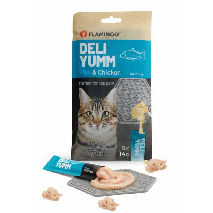 Friandise pour chat - Deli Yumm Pâté Peau et Pelage Brillant - Sans céréales - Enrichi en huile de saumon - 5x14g