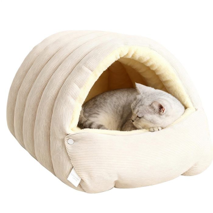 Panier Confortable pour Chat - 45 x 30 x 19 cm. Panier DIntérieur pour Chat de Style Grotte Avec Housse Amovible et Lavable(Beige)