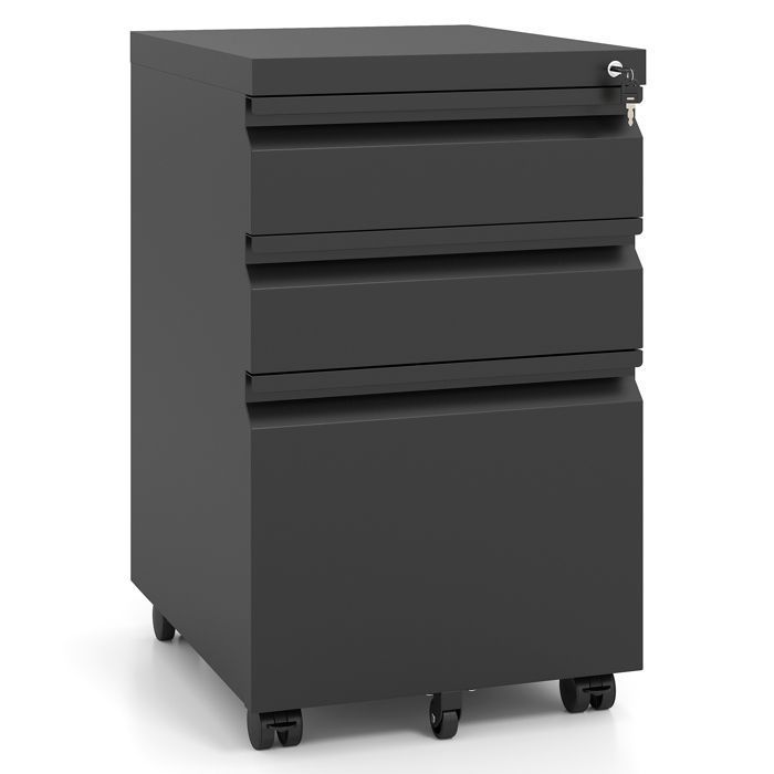 COSTWAY Caisson Bureau à roulettes avec Frein 3 Tiroirs Métal Dossier Suspendu A4 pour Fichier Imprimante Noir COSTWAY Caisson Bureau à roulettes avec Frein 3 Tiroirs Métal Dossier Suspendu A4 pour Fichier Imprimante Noir