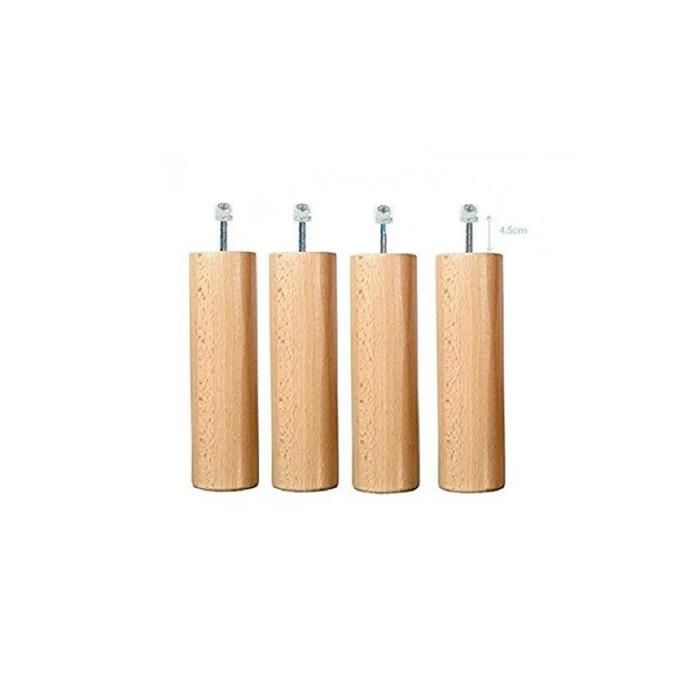 Pieds Bois 25 cm grandes tiges pour cadre lattes naturel - jeu de 4 pieds - Compatible Sommier Métallique